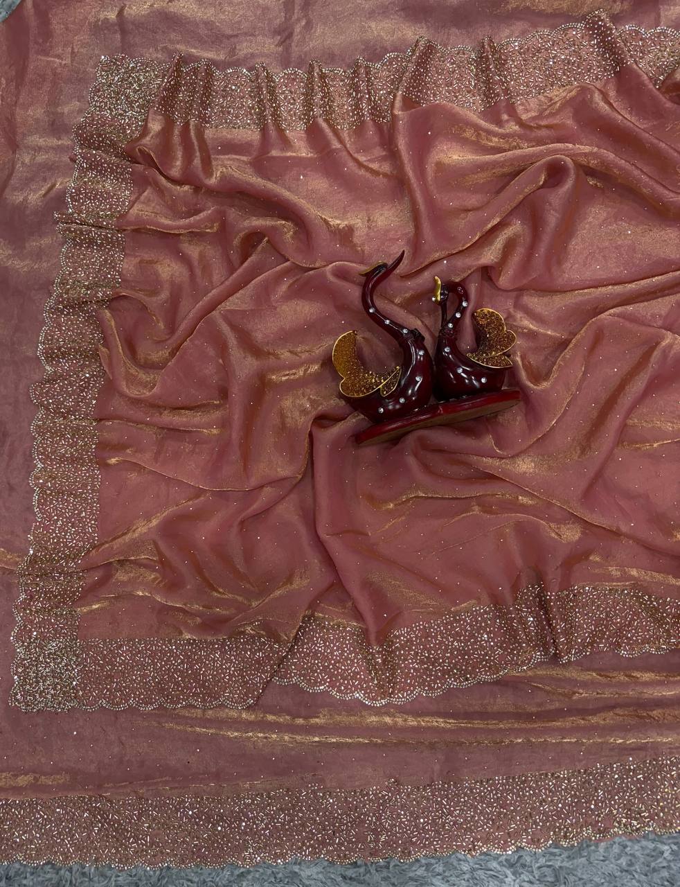 Women's Shimmering Ice Blue Georgette Saree with All-Over Diamond & Sequin Embellishments β Complete with Heavily Worked Border for Festive & Wedding Wear - Image 4